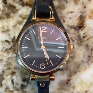 Fossil gold and grey leather watch